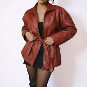 Vintage Wilsons Leather Red Thinsulate Lined Belted Jacket XL